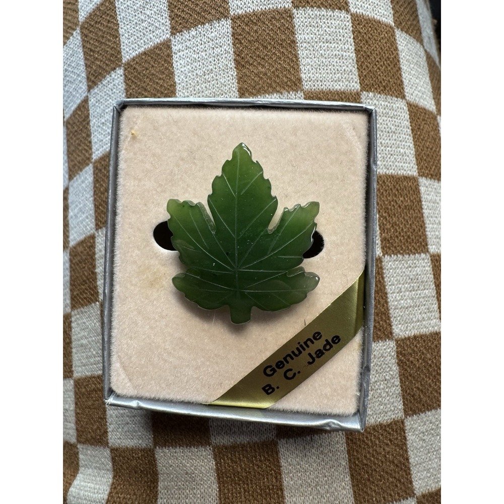 B. C. Jade Maple Leaf Brooch Pin